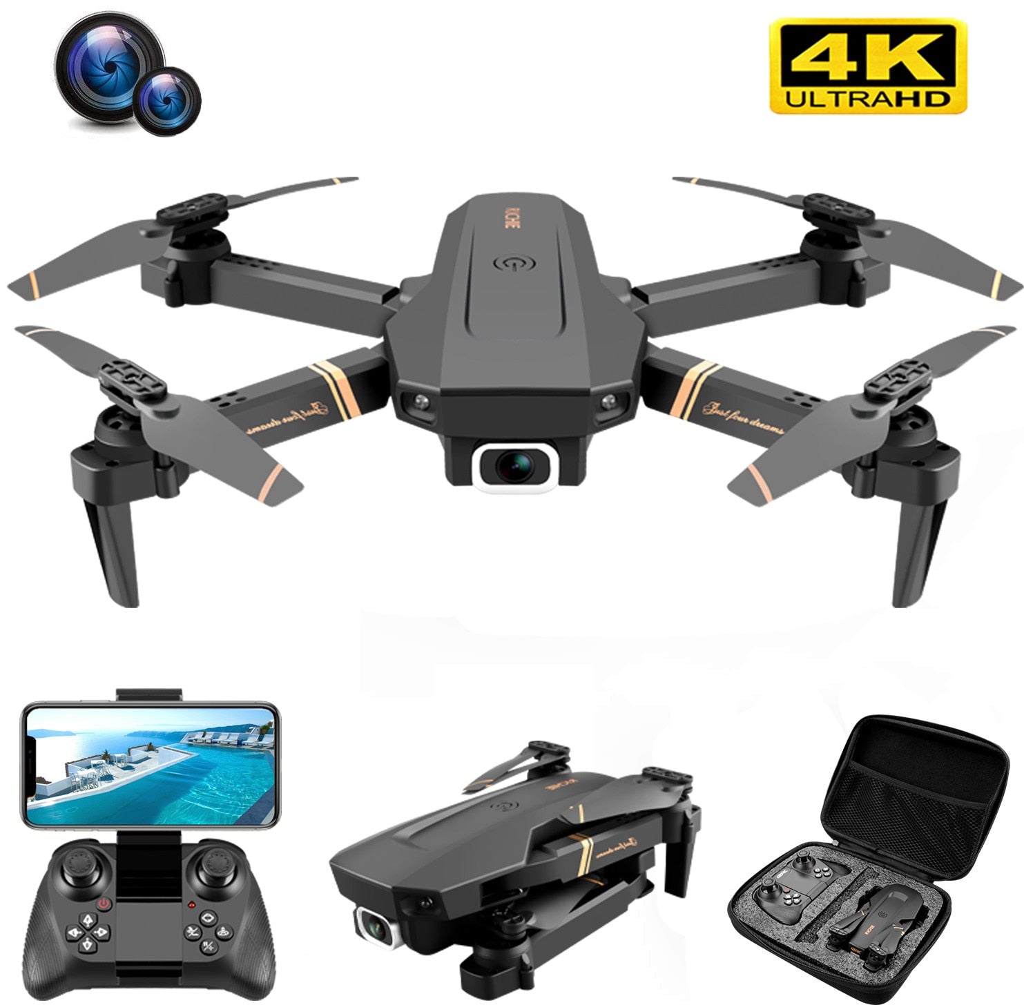 V4 RC zangão 4k HD câmera grande angular 1080p wifi